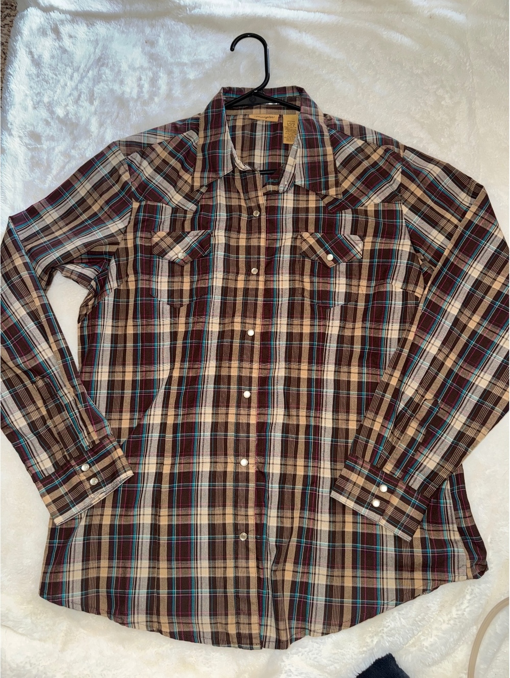 Wrangler Men's Long Sleeve Plaid Western Shirt Large Cotton Blend